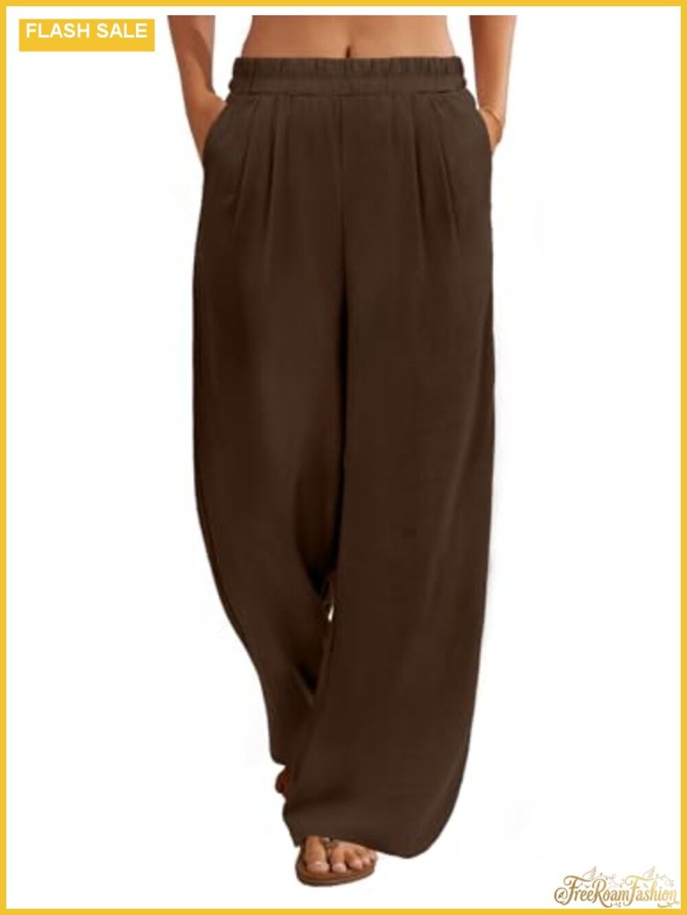 Wide Leg Linen Palazzo Pants with Pockets Casual Summer Trousers